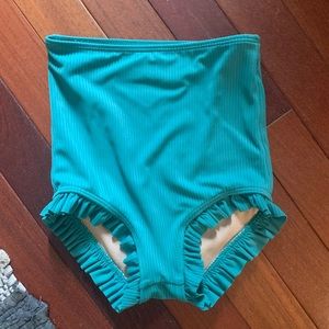 Kortni Jeane Mini All Ruffled Up Swim Bottoms, High Rise, Turquoise, Size 4/5